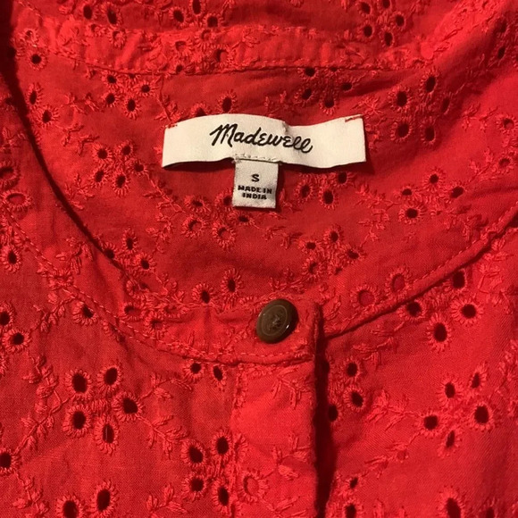 MADEWELL Petite Ruffle Sleeve Bib Top in Red - Picture 5 of 8